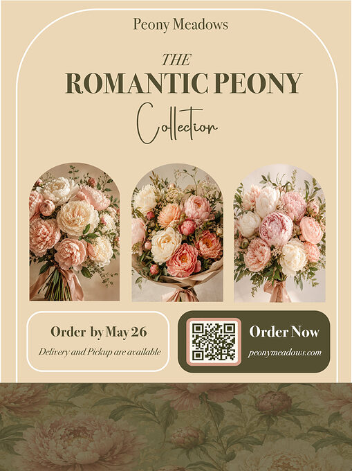 Peony Meadows promotional flyer, The Romantic Peony Collection