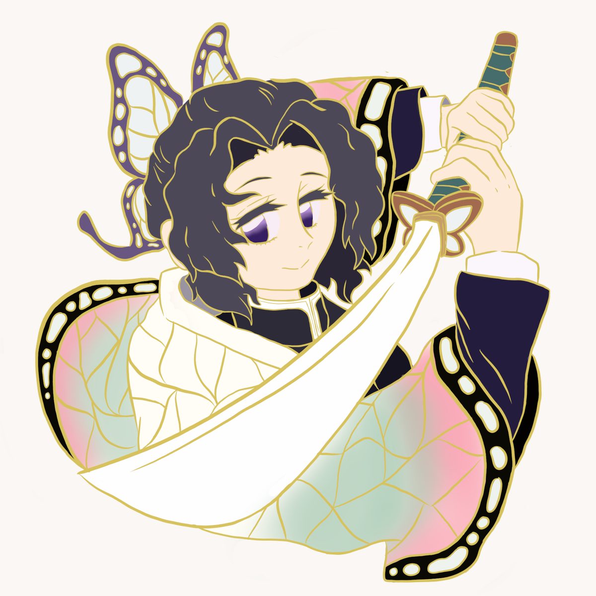 Hashira enamel pin commission — Demon Slayer butterfly character with kimono and katana