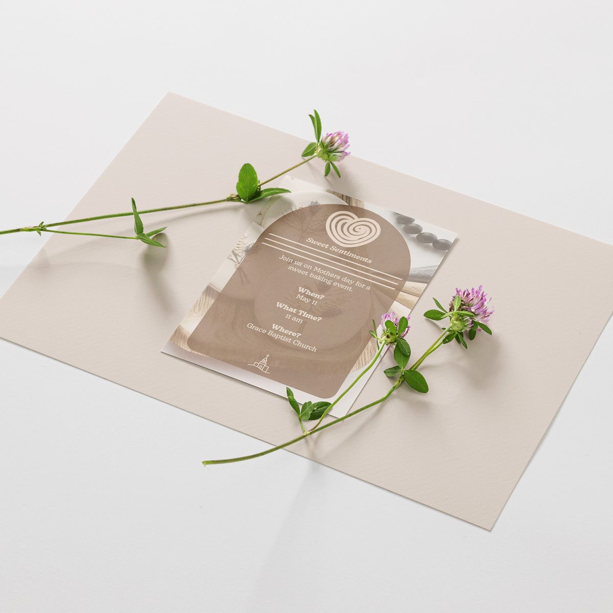 Sweet Sentiments Mother's Day invite with clover stems
